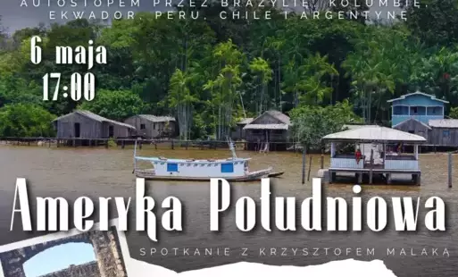 Zdjęcie przedstawiające rzekę Amazonkę oraz wioskę nad nią położoną.